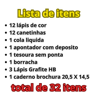 Kit Escolar Completo Infantil | 32 Itens | 1º e 2º Ano em Oferta na Shopee
