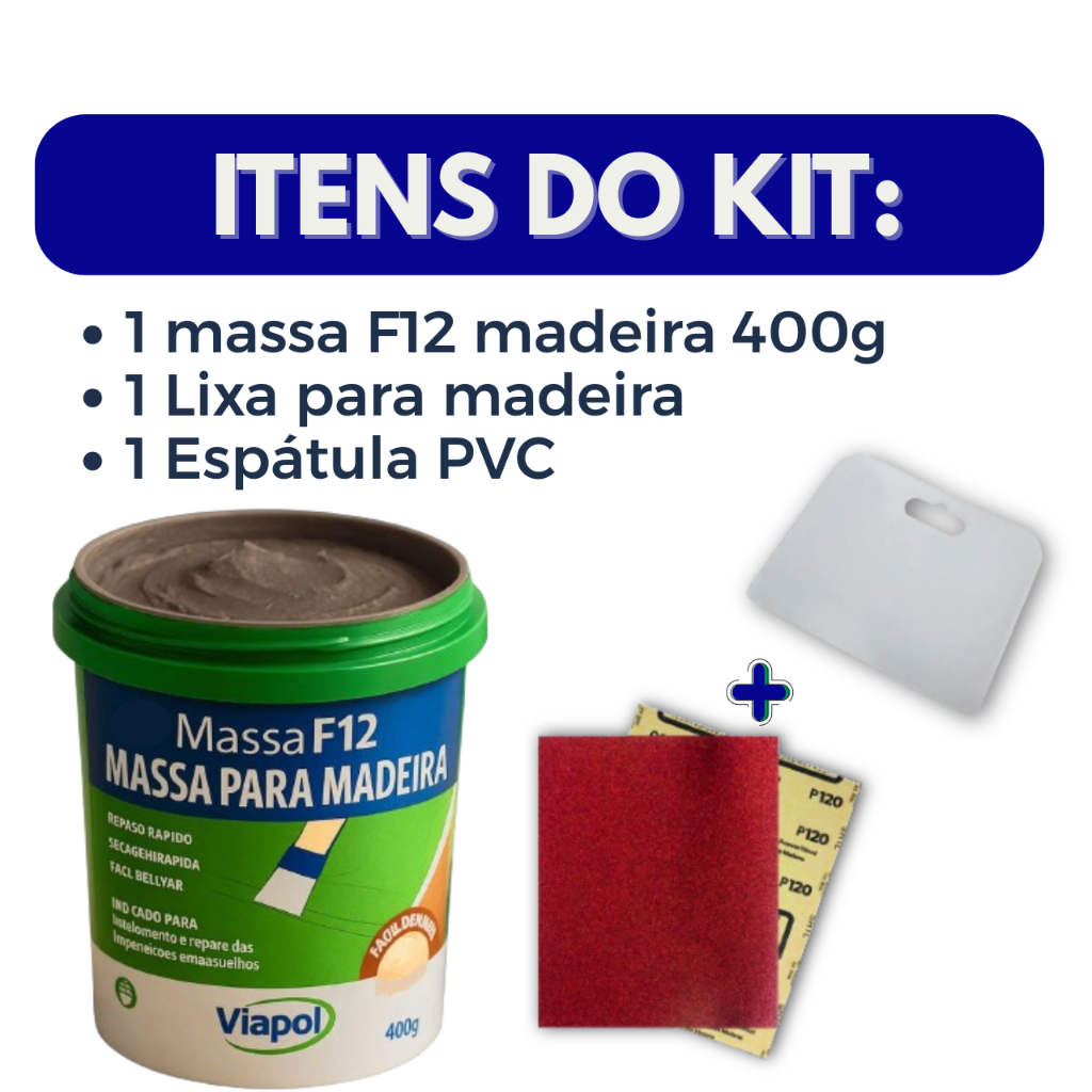 Massa F12 Viapol Calafetar Assoalho Madeira MDF 400g + Kit Aplicação