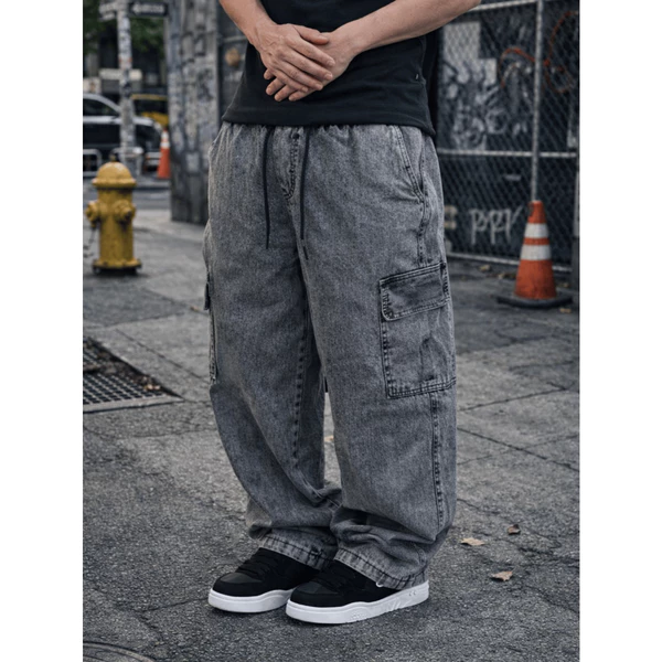 Calça Jeans Cargo Estonada Streetwear