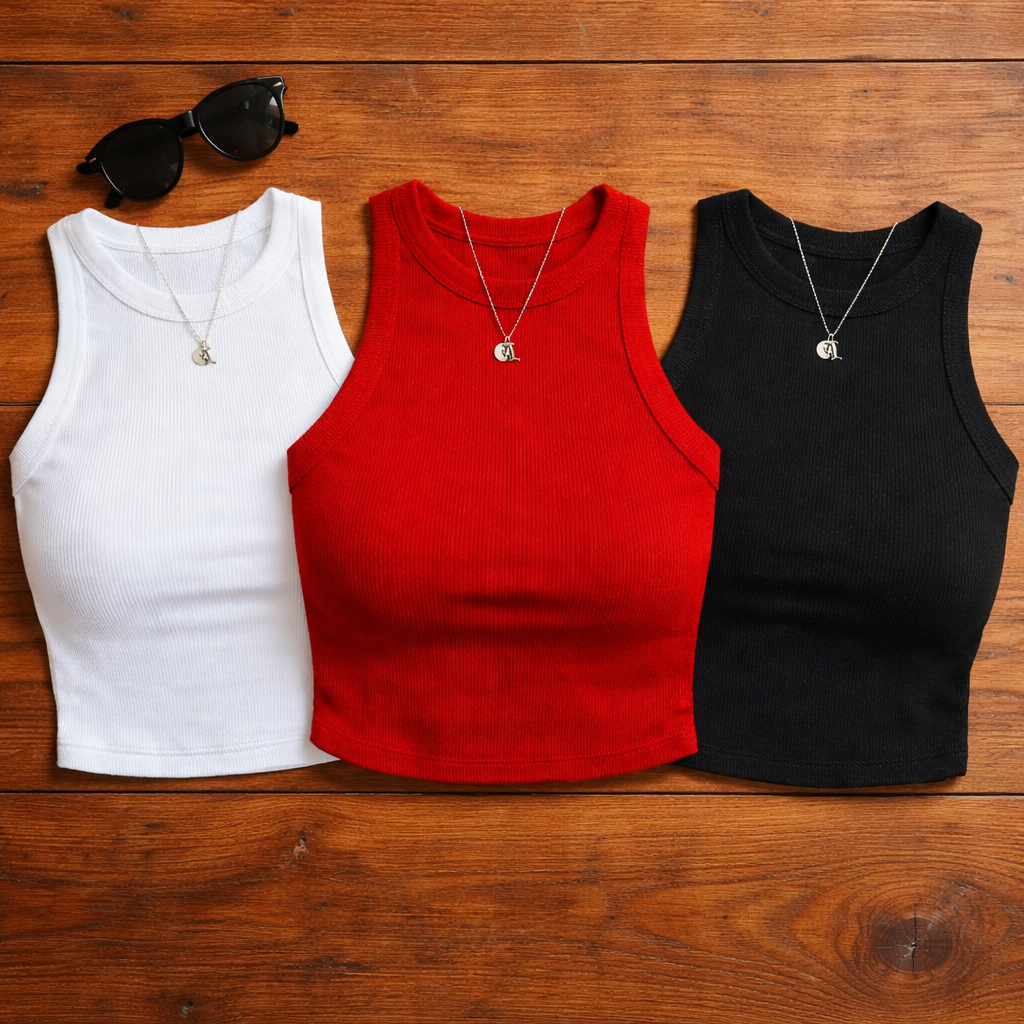 Kit Cropped Feminino Canelado, Ribana Regata Básica Casual Moda Verão Confortável Tendência 2025
