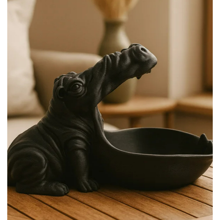 Porta-Objetos Decorativo Hipopótamo Preto