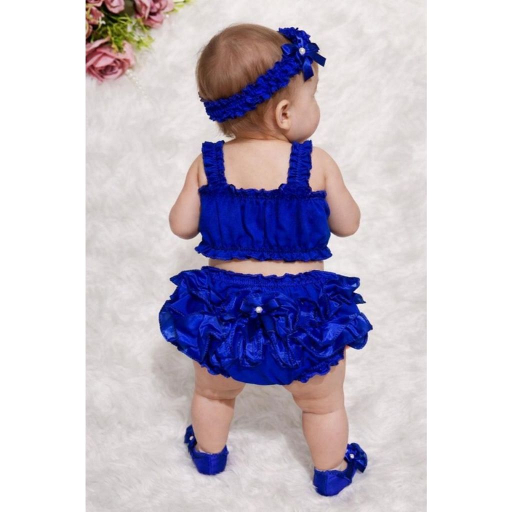 Kit Conjunto Top Cropped + Calcinha Bunda Rica Liso ou Estampado Bebê RN a 6 meses Mêsversário Croped em Oferta na Shopee