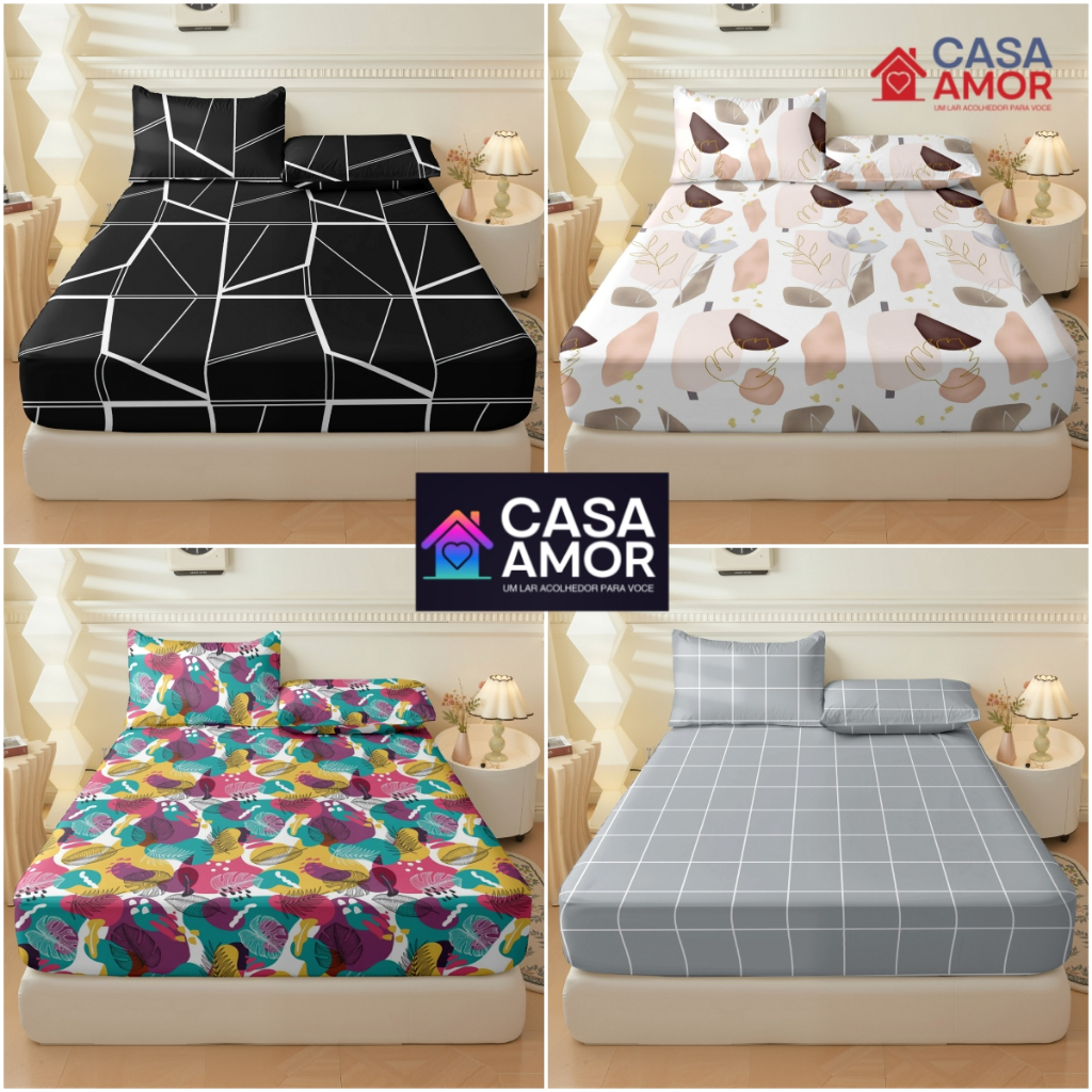 Jogo De Lençol 02 e 03 Peças SOLTEIRO CASAL QUEEN Percal Ponto Palito Estampado