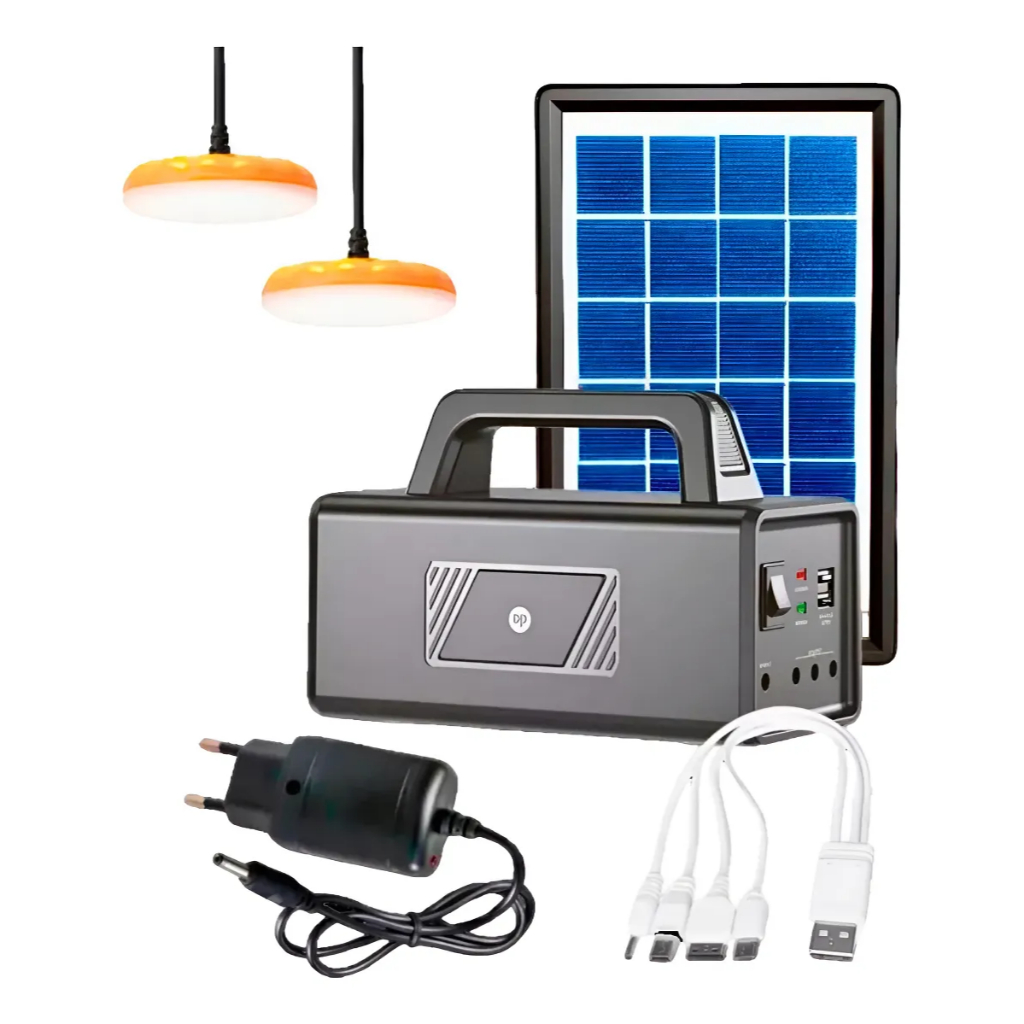 Kit Bateria Portatil Painel Solar 2 Lâmpadas Cabo USB  Luatek Dp-7710 9000mah