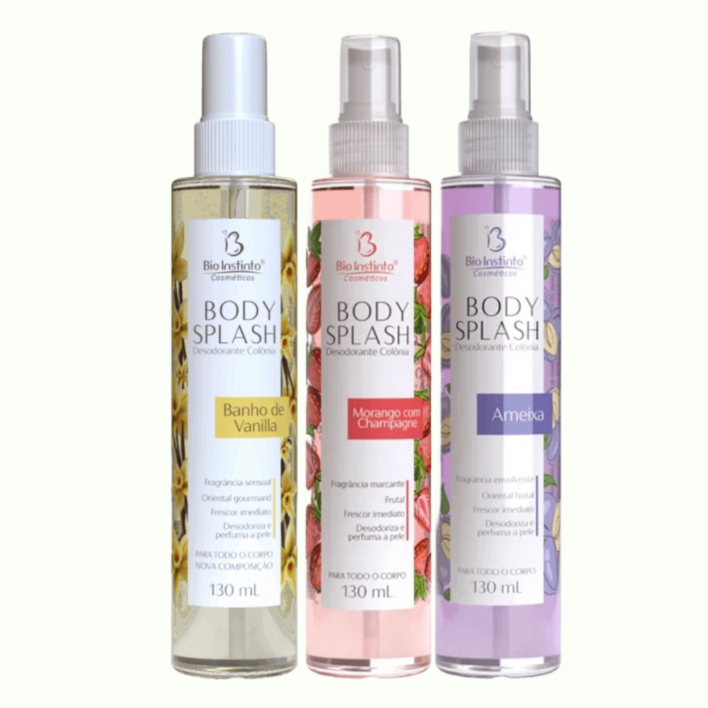KIT 3 Body Splash Morango Champagne + Vanilla + Ameixa - Desodorante Colônia 390 ml