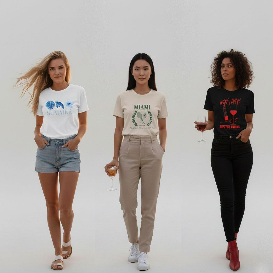 Kit 3 Camisetas Blusa Feminina  T shirt Estilosa Estampadas 3 Ocasiões Moda Verão 100% Algodão Macia Envio no dia