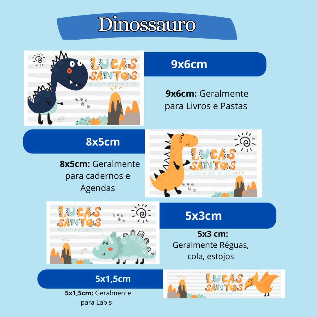ETIQUETA ADESIVO ESCOLAR DINOSSAURO PERSONALIZAMOS VARIOS TEMAS