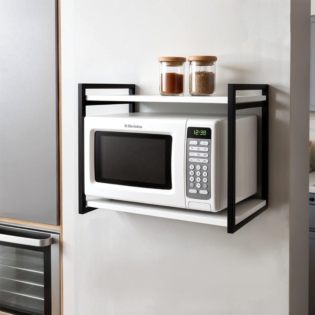 Imagem Suporte De Micro-ondas Forno Eletrico air fryer Porta Tempeiros Industrial Multiuso 2 Prateleiras Aço Reforçado Cozinha