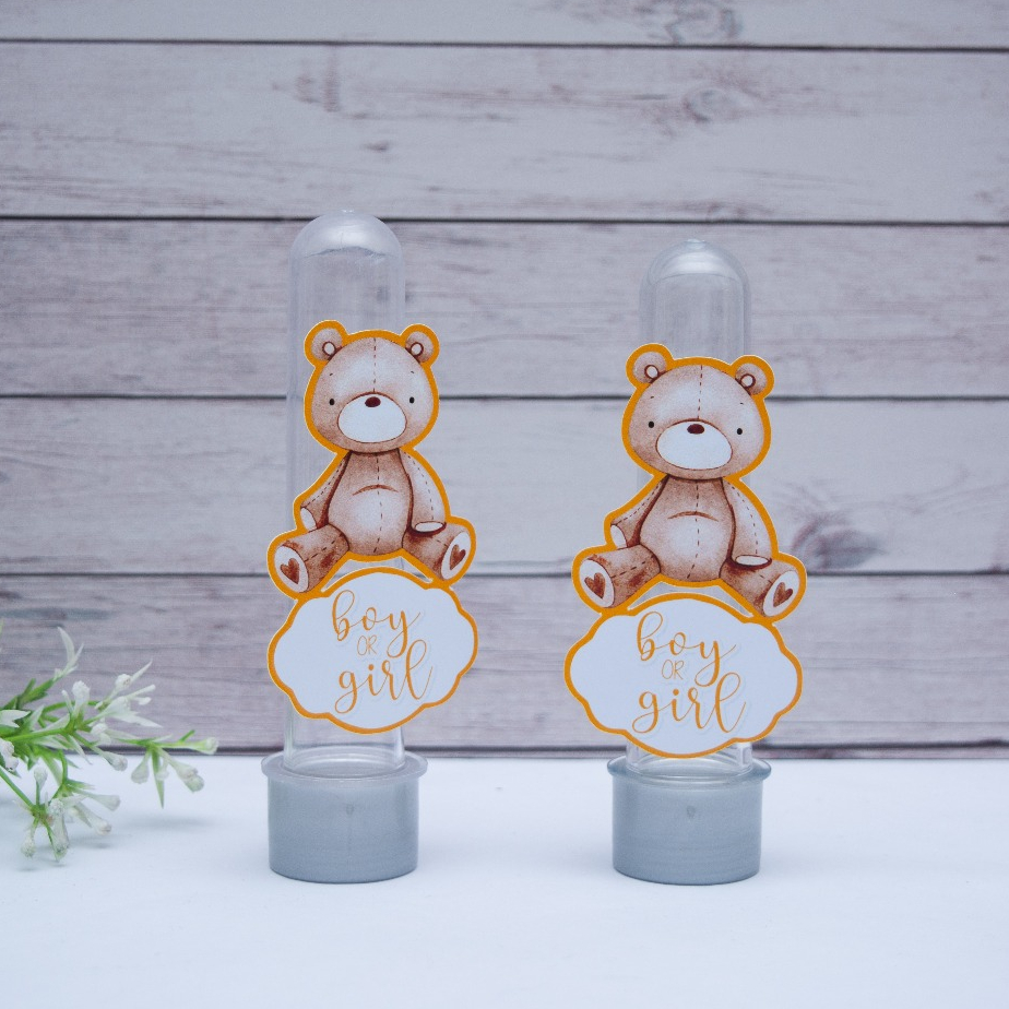 Aplique para Tubete CHÁ REVELAÇÃO URSO DOURADO - Mimo Lembrancinha Personalizada Chá De Bebê