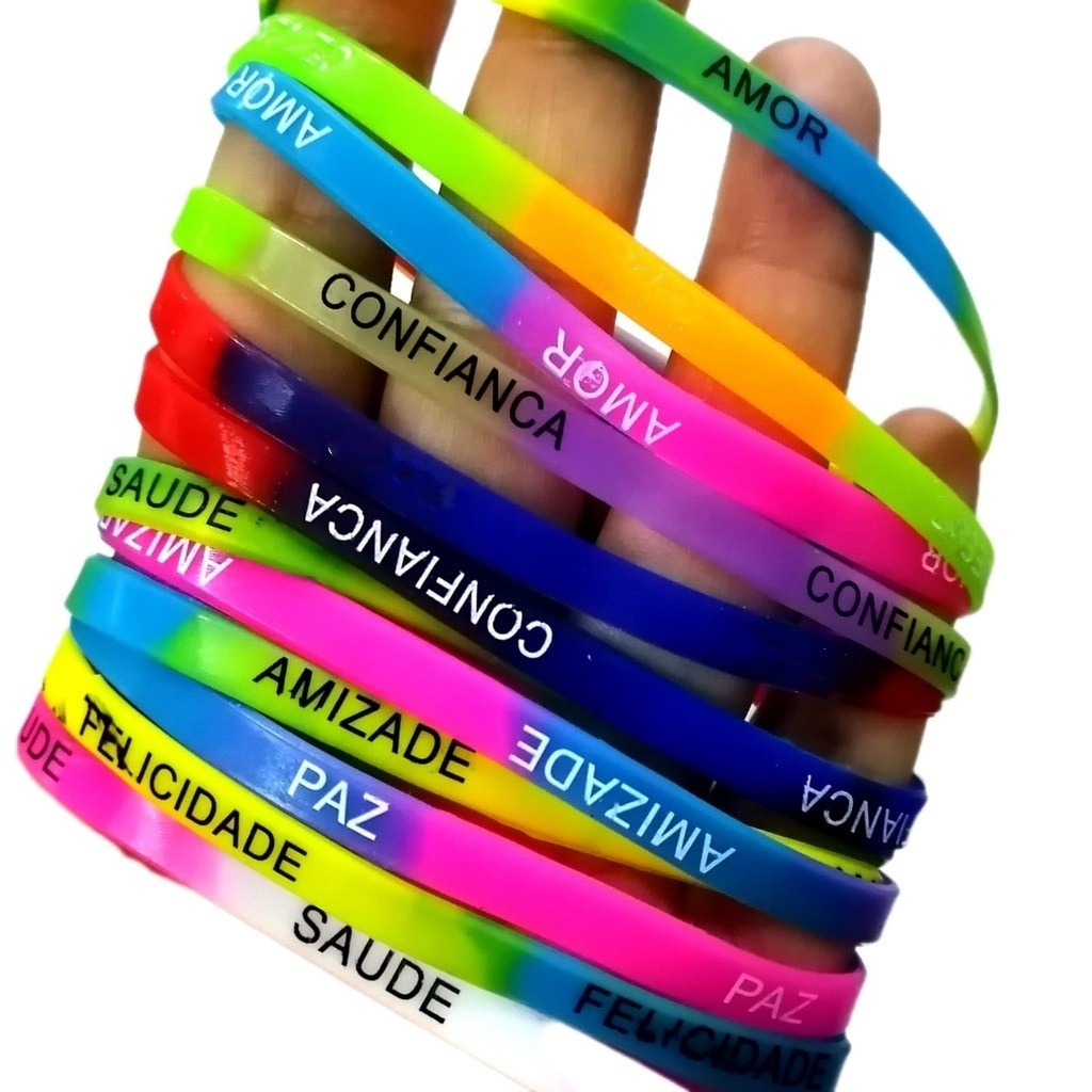 Kit 18/36/72 Pulseira de silicones com palavras motivacionais da amizade coloridas e sortidas /sem JESUS em Oferta na Shopee