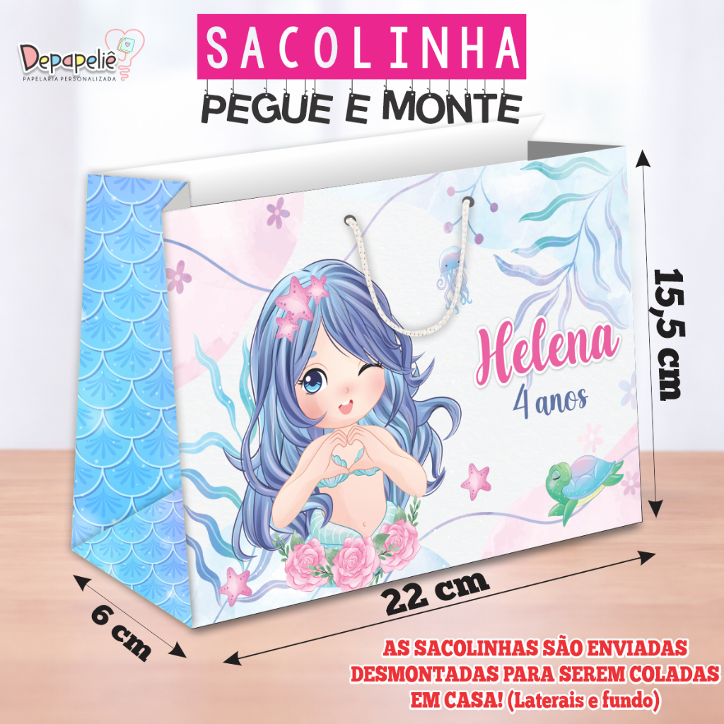 Sacolinha Personalizada PEGUE E MONTE SEREIA Brindes Lembrancinhas Festa Infantil Aniversário Sacolas Personalizadas