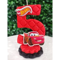 vela de aniversário com tema Hotwheels hot Wheels carros/Topo de bolo/Decoração festa/Vela biscuit/McQueen/Relâmpago
