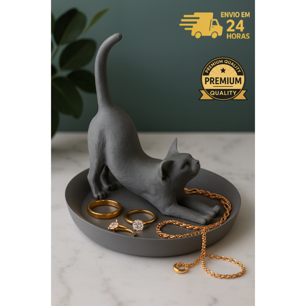 Porta Anéis Gatinho Alongando – Suporte Decorativo para Joias | Organizador Fofo em Oferta na Shopee