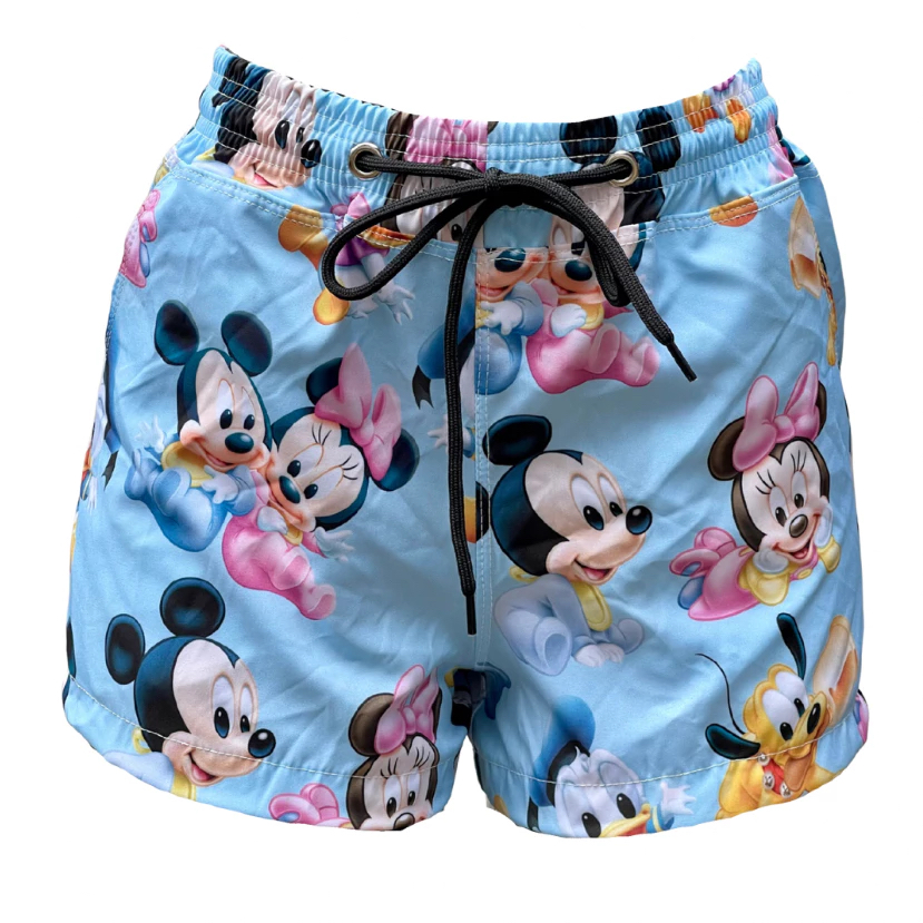 Short Feminino Mickey Mouse Tactel Com Elastano Saída De Praia Piscina Academia Fitness Estampadas