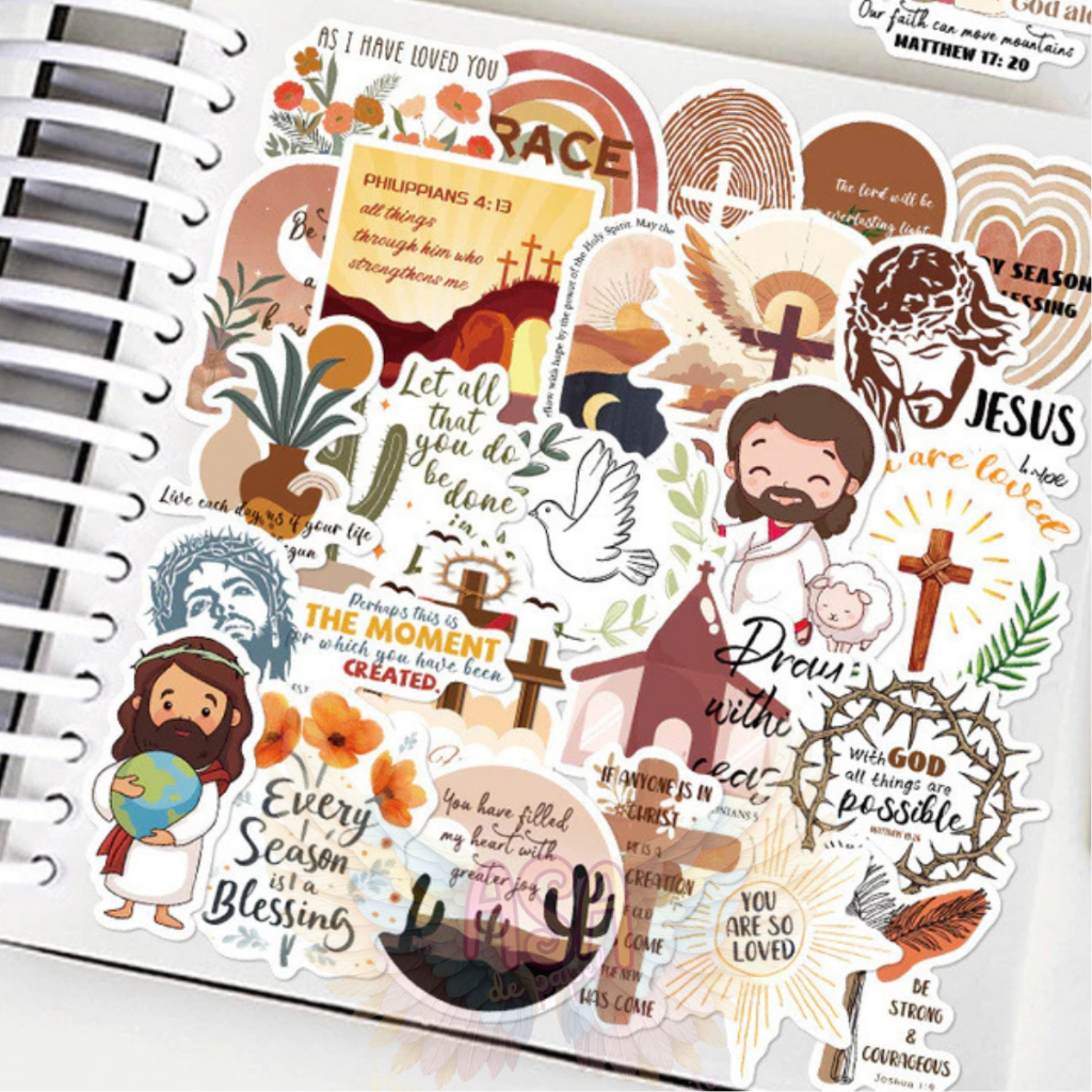 Kit Adesivos Jesus Cristo Decoração Caderno Álbum Devocional Cristão Jovem Gospel Lembrancinha Pascoa