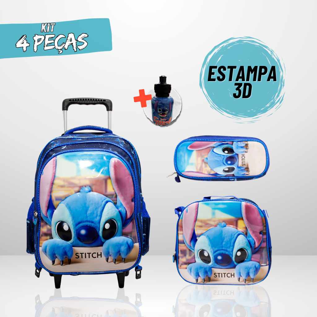 Mochila Escolar Stitch + Lancheira Térmica + Estojo em Oferta na Shopee