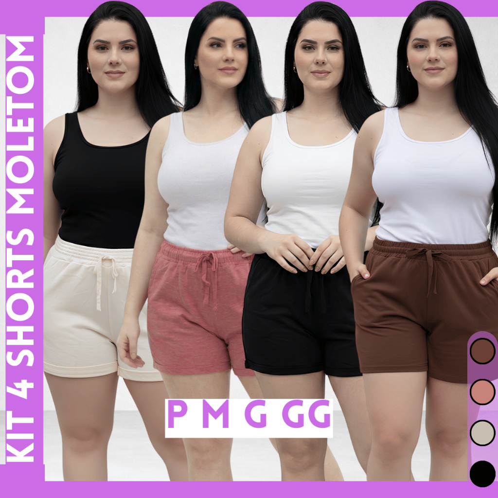 KIT 4 Bermuda Curta Moletom Verão Praia Piscina Passeio Final de Ano Gringa Moda 2026 Top Blogueira