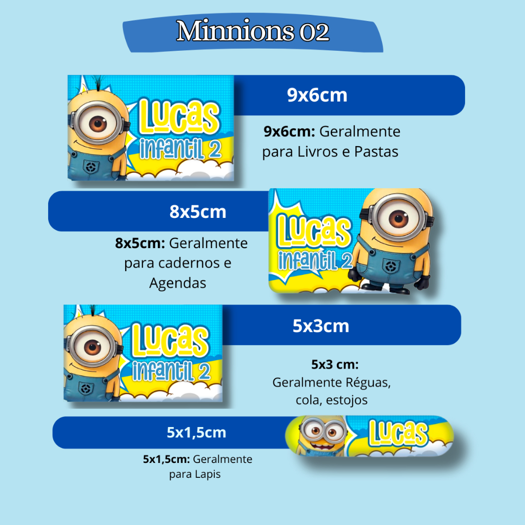 ETIQUETA ADESIVO ESCOLAR  MINNIONS 02 PERSONALIZAMOS VARIOS TEMAS