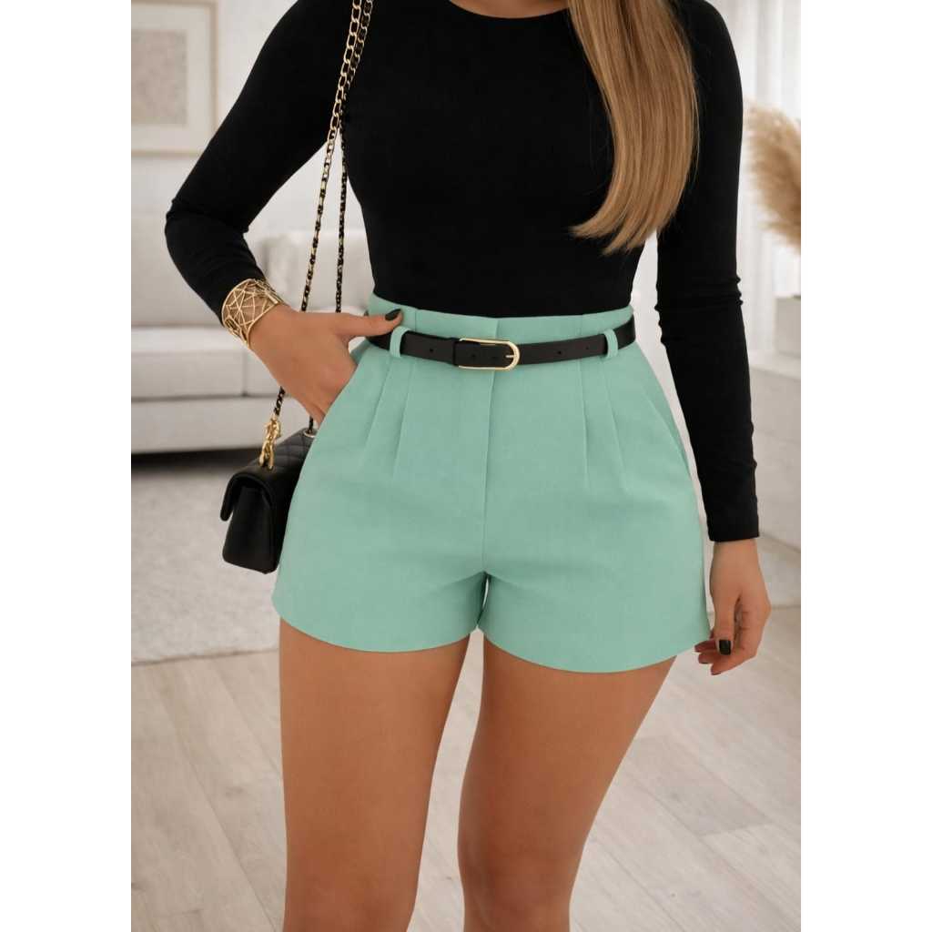 Short Alfaiataria feminino sem cinto Com Bolso e Com Zíper Na Lateral em Oferta na Shopee