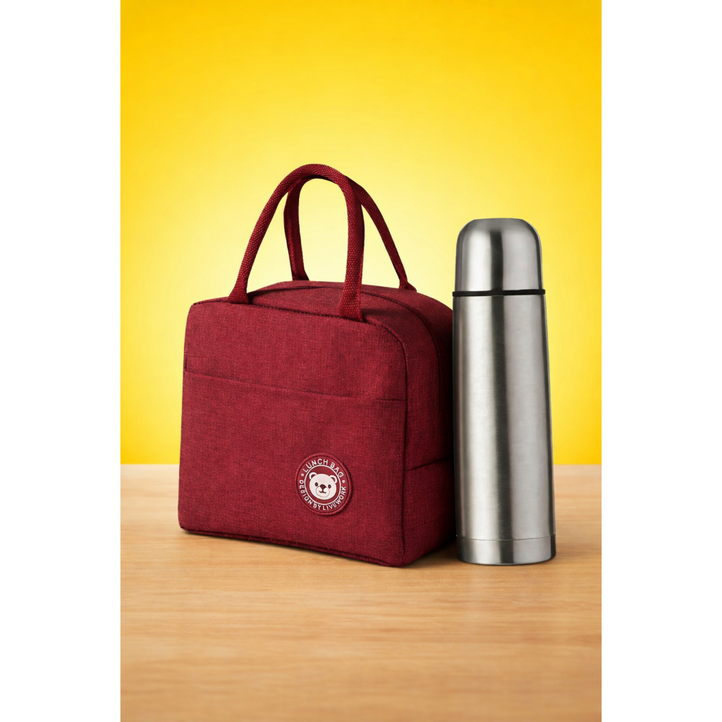 Bolsa Térmica para Marmita Lancheira Vermelha com Garrafa Térmica