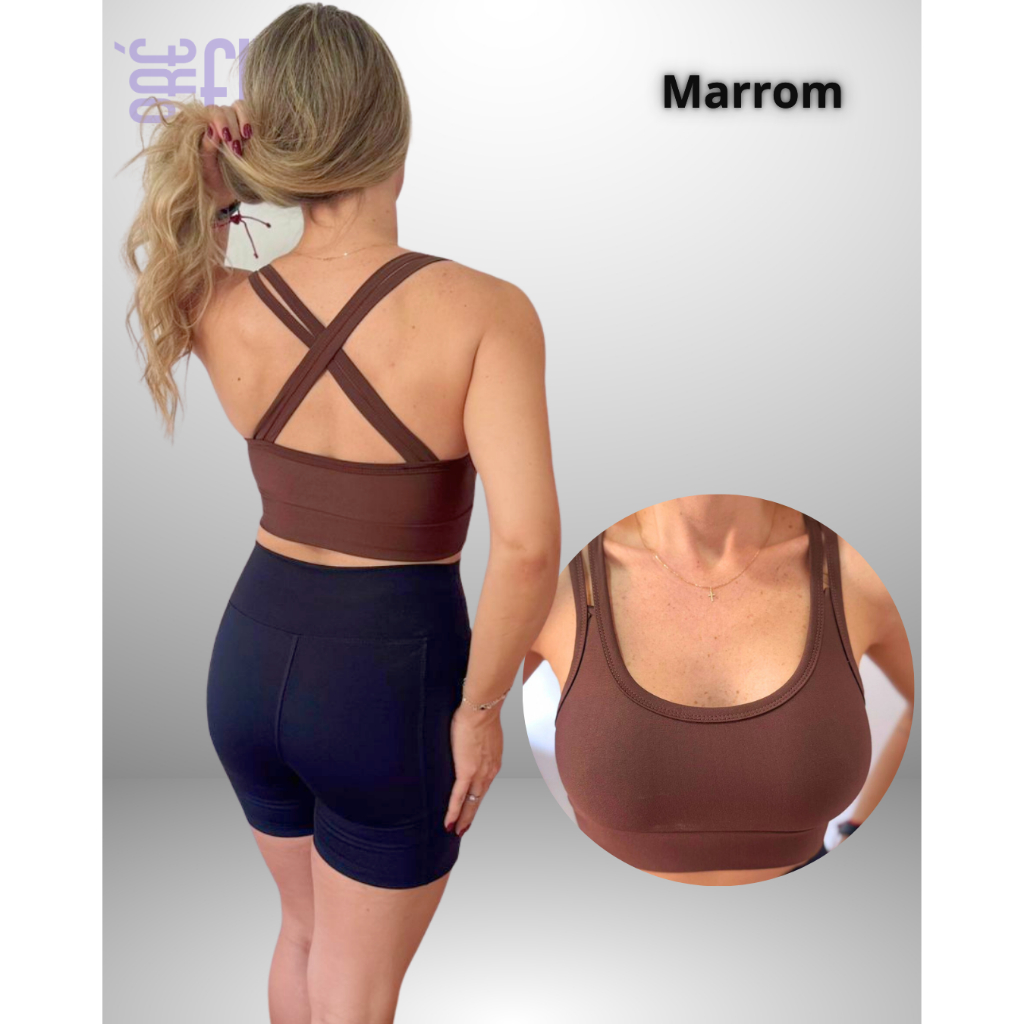 Top Feminino Fitness com Forro Interno e Bojo Removível e Costas Transpassada Academia em Oferta na Shopee