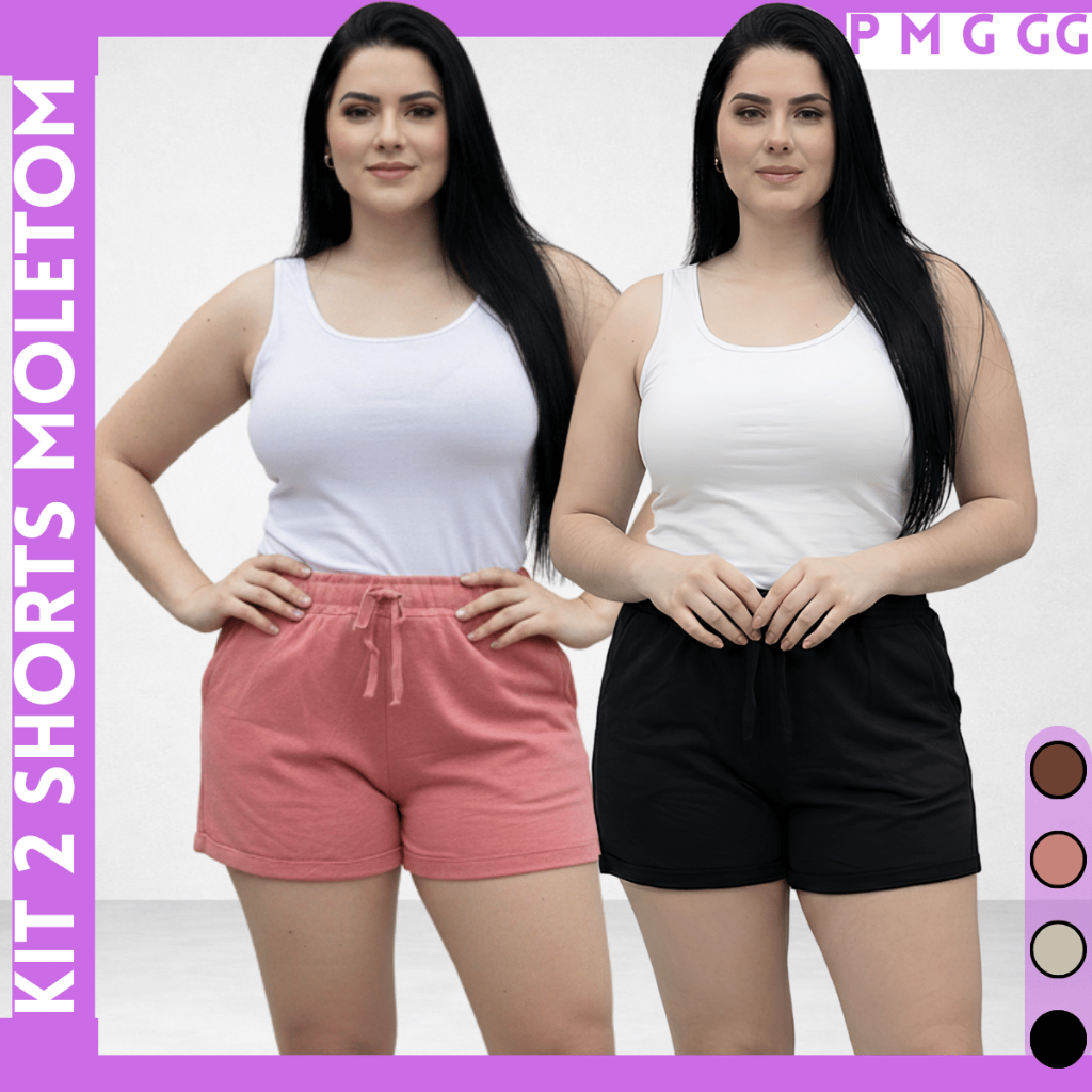 Kit 2 Shorts Feminino Moletinho Verão Confortável P M G GG Soltinho Estiloso Cintura Alta Premium