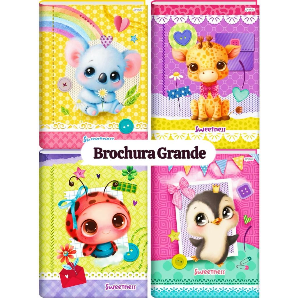 Caderno brochura GRANDE 80 Folhas Universitario Capa Dura Infantil Menina ( Sweetness ) Jandaia.2026 em Oferta na Shopee