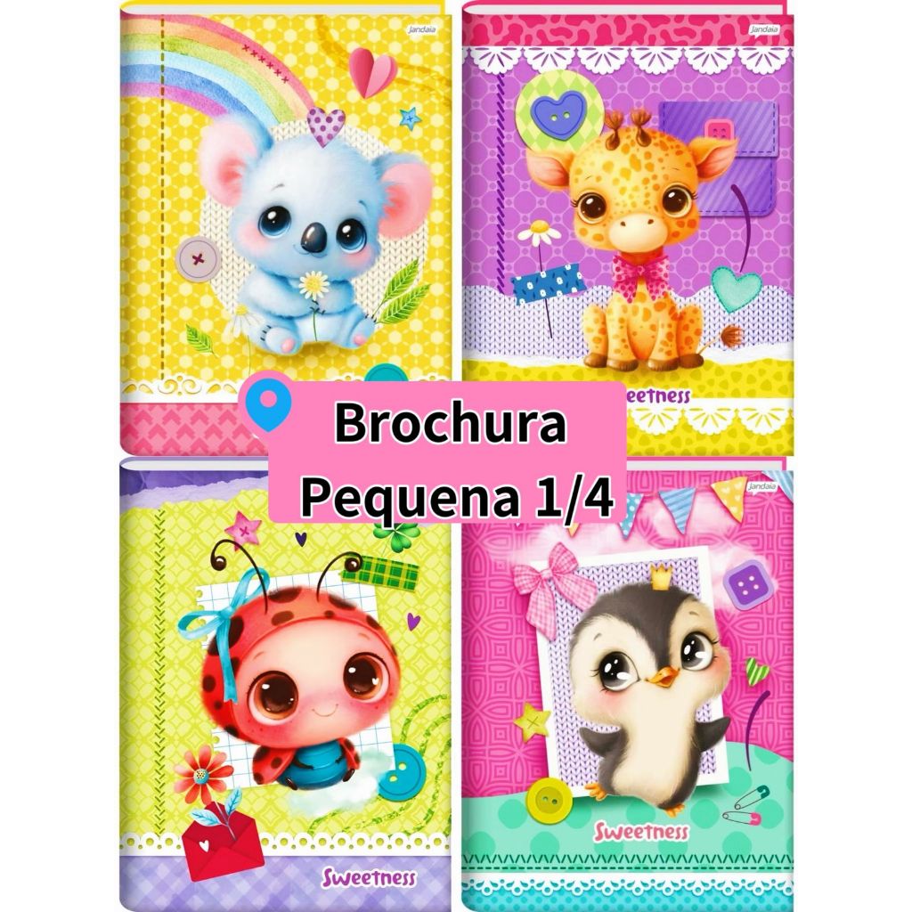 Caderno brochura PEQUENO 1/4  (Sweetness )Capa Dura Infantil Menina 80 fls Jandaia2026 em Oferta na Shopee