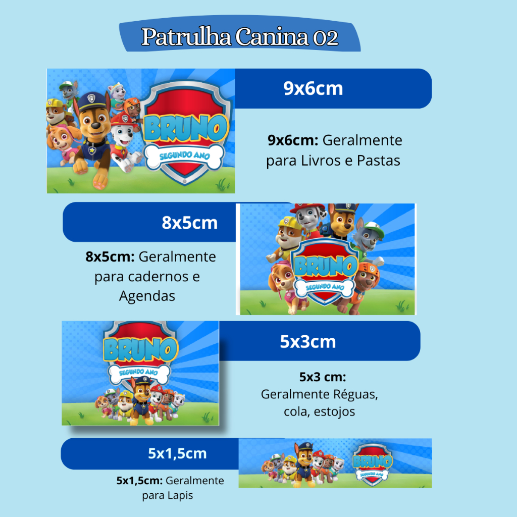 ETIQUETA ADESIVO ESCOLAR PATRULHA CANINA 02 PERSONALIZAMOS VARIOS TEMAS
