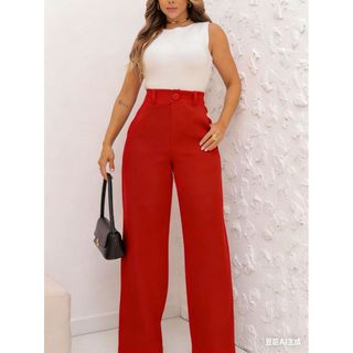 Calça Feminina Pantalona Alfaiataria Versatil Linha Premium Uso Social Ou Casual Vermelho