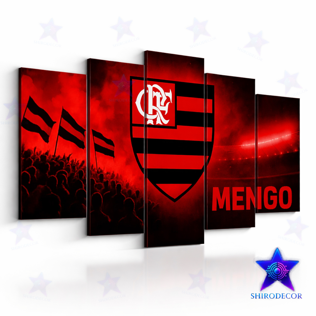 Quadro Decorativo Flamengo Torcida Rubro-Negra Escudo Mengo Sala Quarto Presente Torcedor