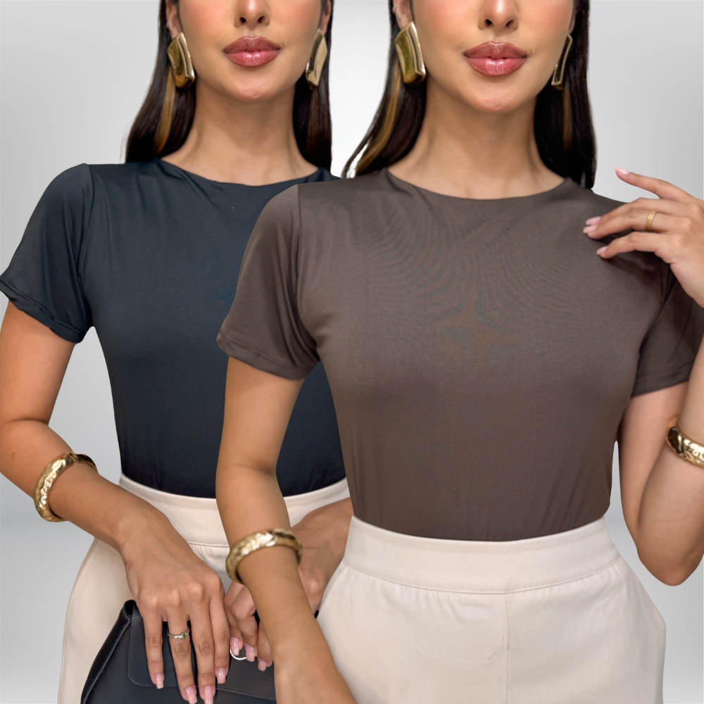 KIT 2 Blusa Academia Dia a Dia Básica Suplex Manguinha Forrada