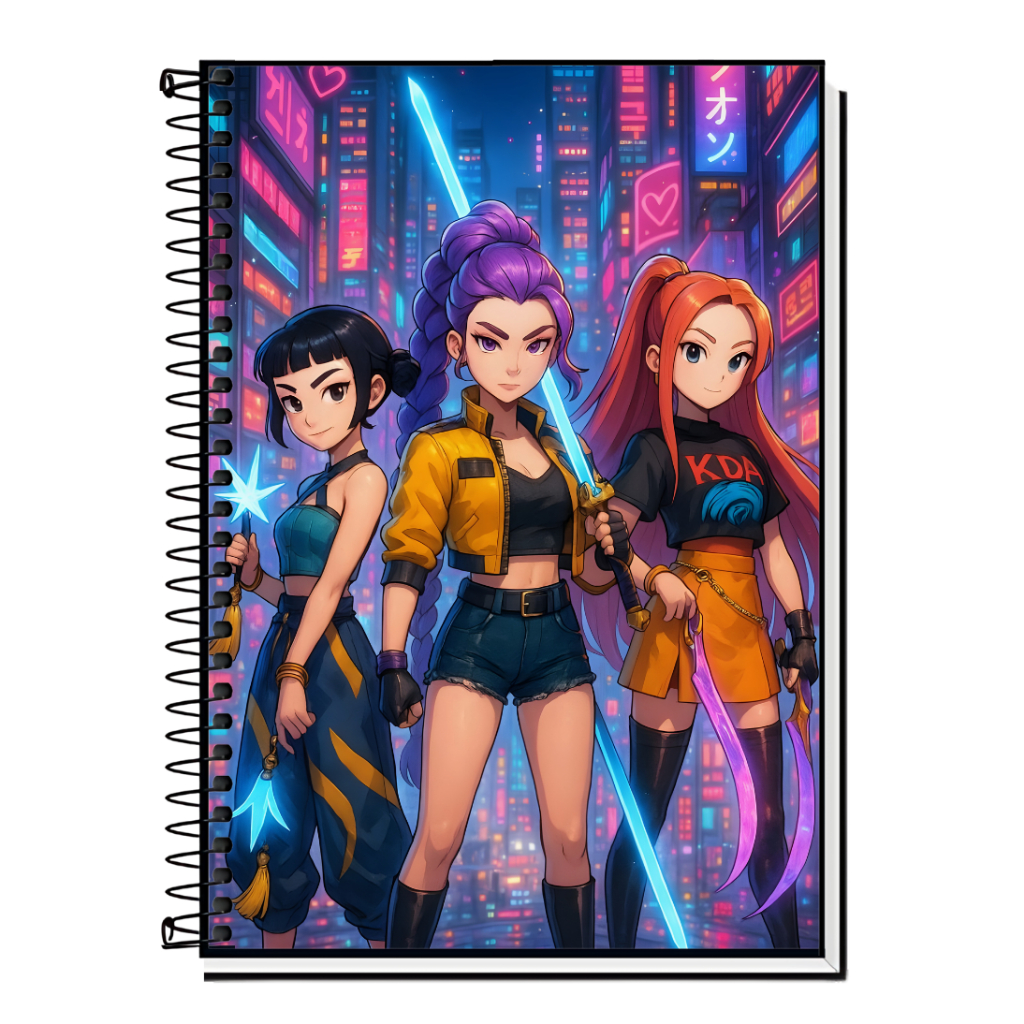 Caderno Guerreiras K-Pop |Mira Rumi Zoey | Escolar|Capa Dura & Espiral Resistente - 1,10,15 e 20 Matérias| Estilo K-Pop