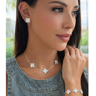 Colar Trevo Virginia Prata 925 Feminino Conjunto Brinco Pulseira