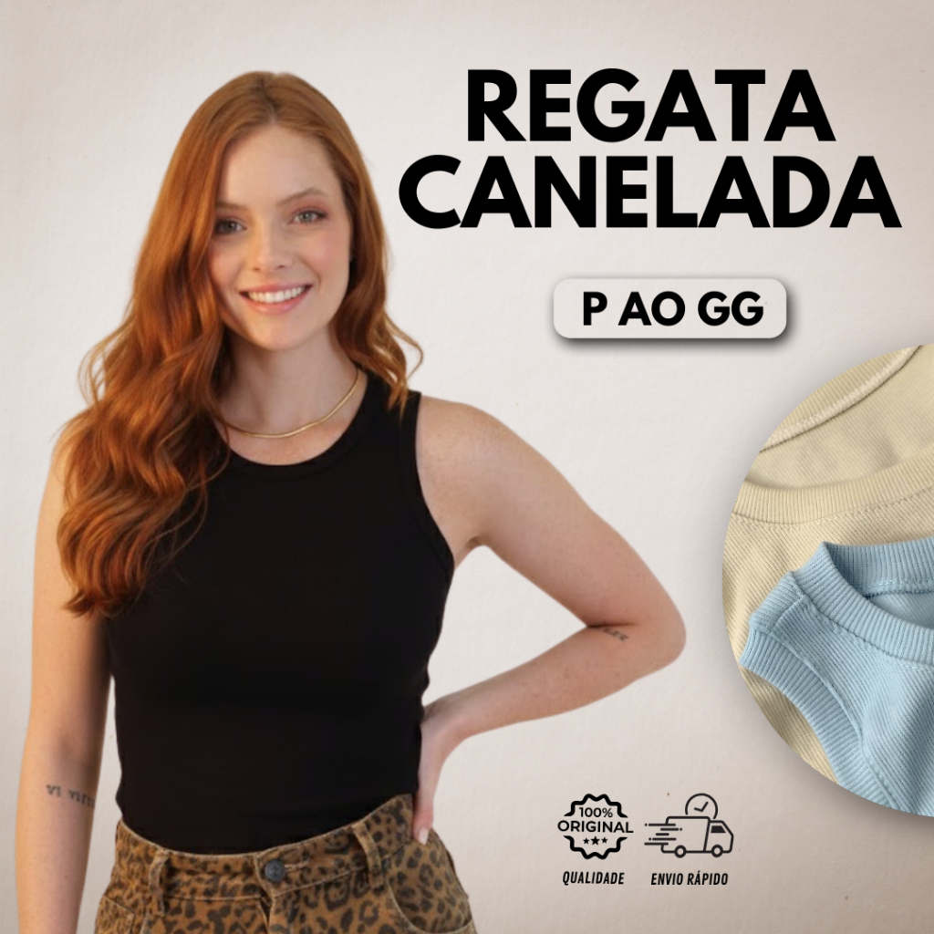 Regata Canelada Ribana Algodão com Elastano - P ao GG - Blusa Moda Blogueirinha