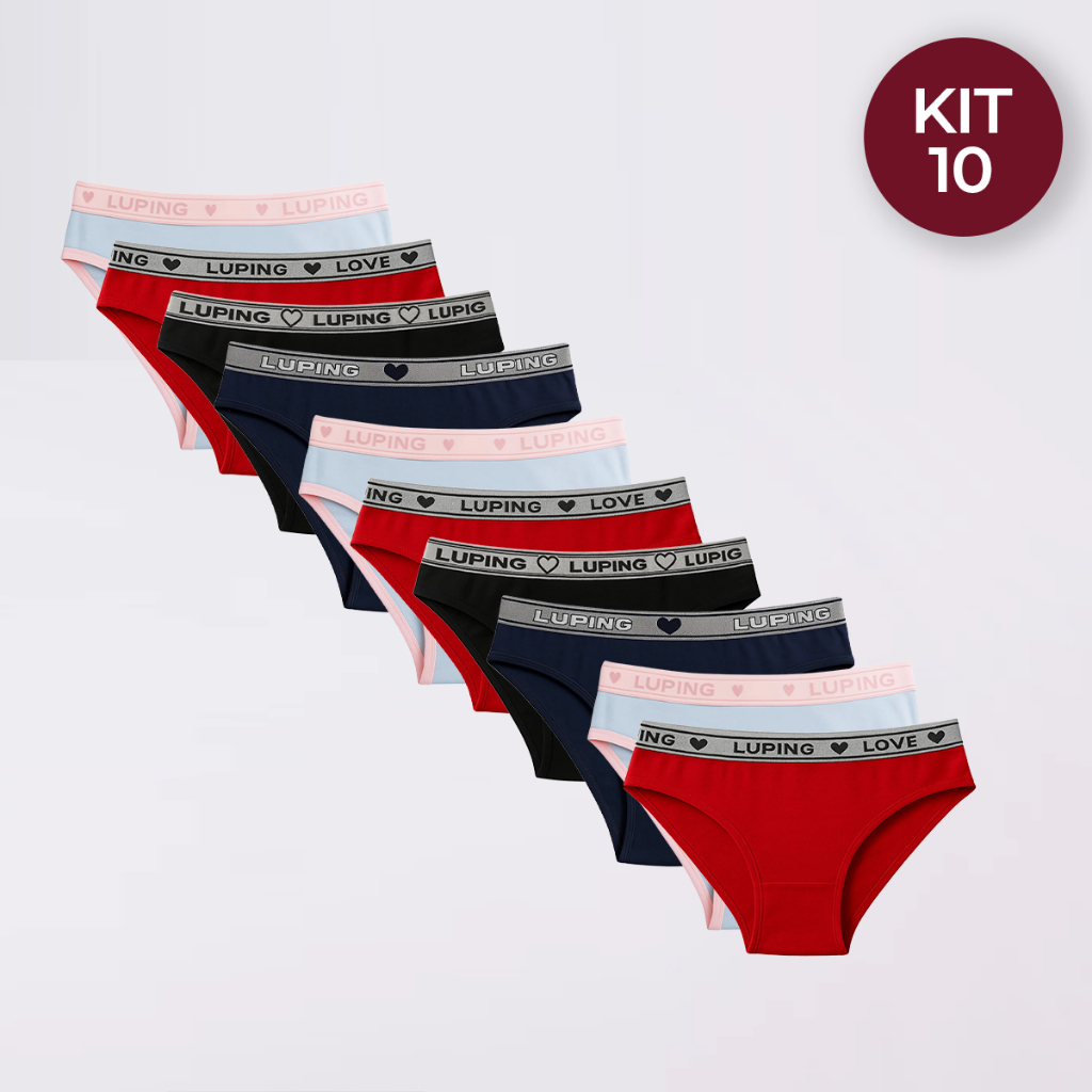 Kit 10, 5, 3 Calcinhas Lisas e Estampadas Forro 100% Algodão Cos Alto Cintura Alta Macia Confortável