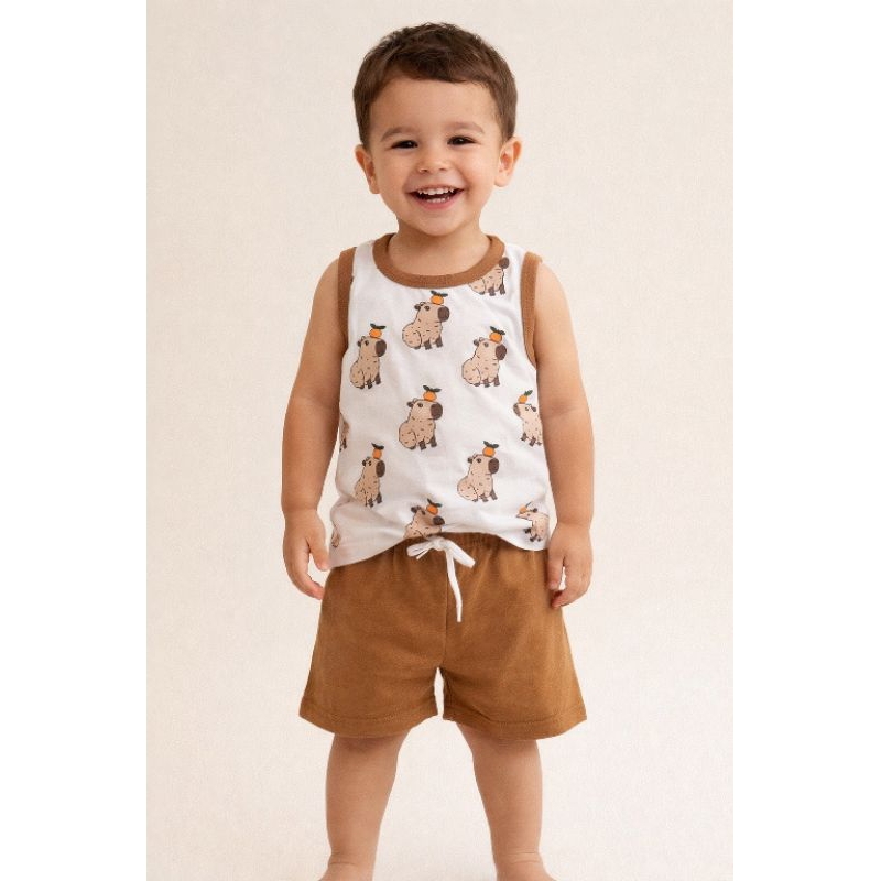 Conjunto Verão Menino Regata + Bermuda  – Leve e Confortável - lançamento