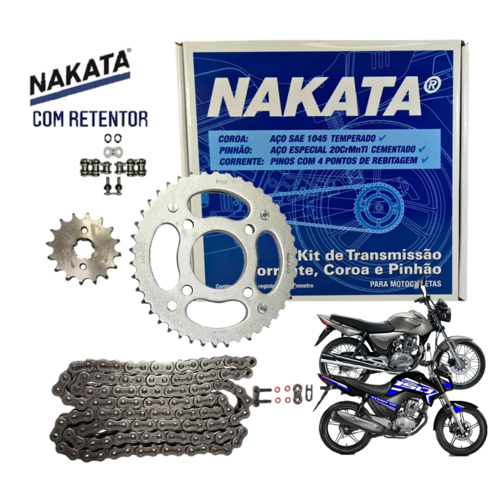 Kit Relacao Tracao Transmissao Honda Cg Titan Fan 150 2004 à 2015 Original Nakata Com Retentor em Oferta na Shopee
