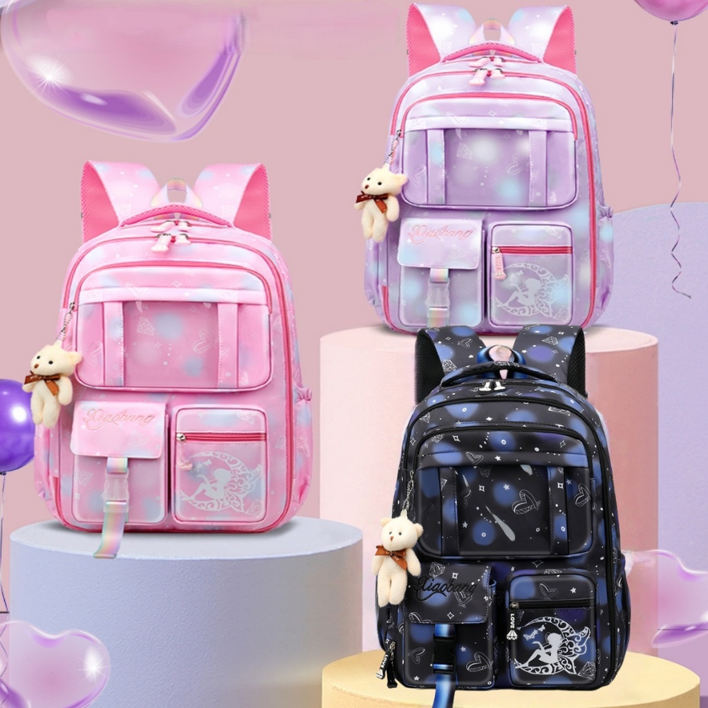 Mochila juvenil impermeável de grande capacidade  - design fofo com porta-chaves de urso em Oferta na Shopee