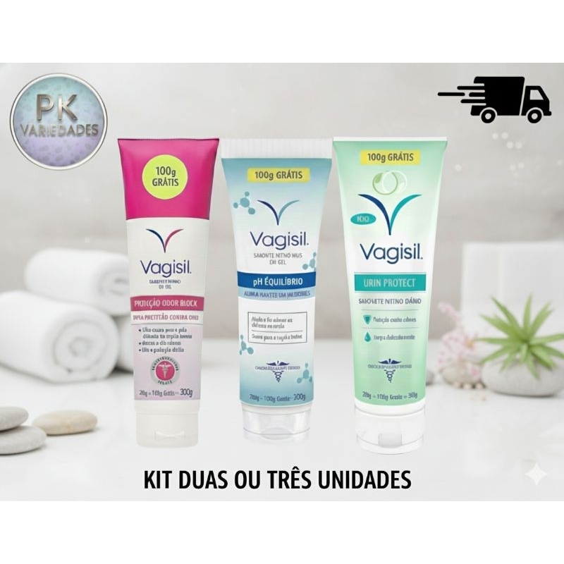 KIT 2 OU 3 UNIDADES SABONETE ÍNTIMO VAGISIL 300G ODOR BLOCK / URINE PROTECT / PH EQUILÍBRIO em Oferta na Shopee
