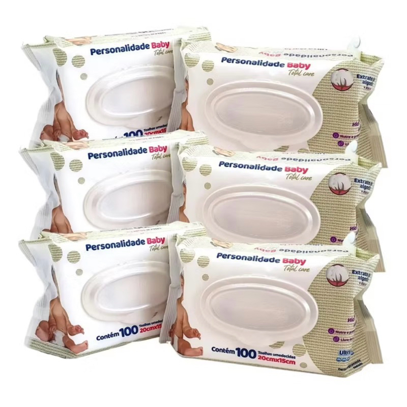Kit 6 pacotes Lenço umedecido Personalidade Bebê 600 lenços toalha umedecida