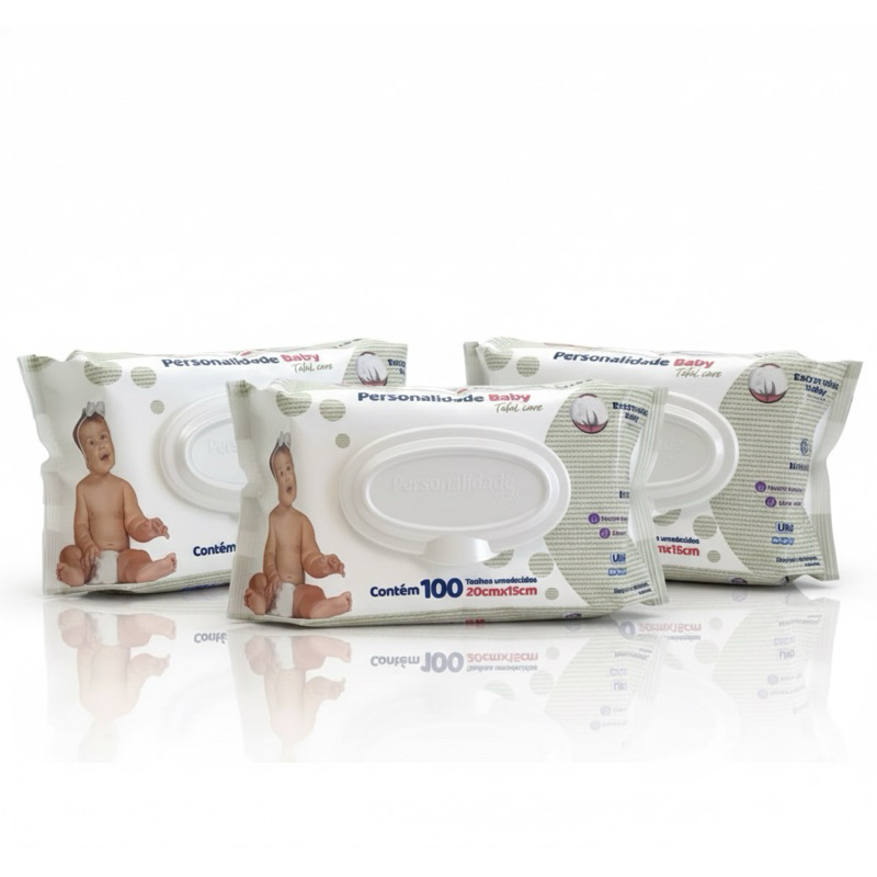 Kit 300 Lenços Umedecidos Personalidade Bebe 3 pacotes toalhas umedecidas
