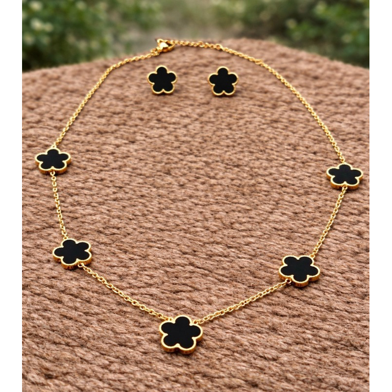 Conjunto Trevo M Floral Colar + Brincos em Aço Inoxidável em Oferta na Shopee
