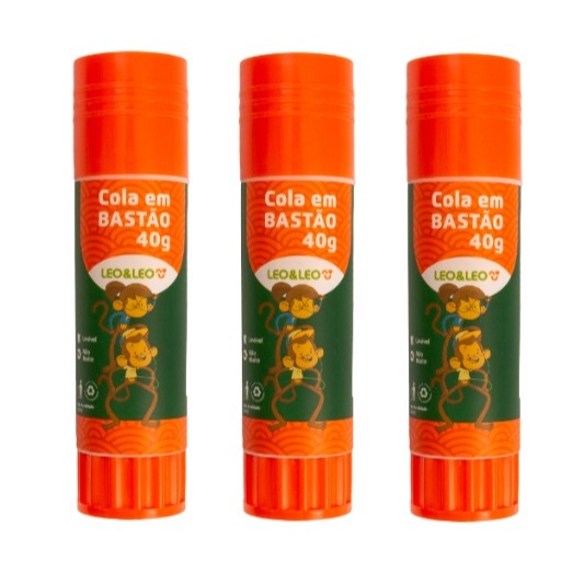 3 UNIDADES COLA BASTÃO ESCOLAR LEO&LEO 10g