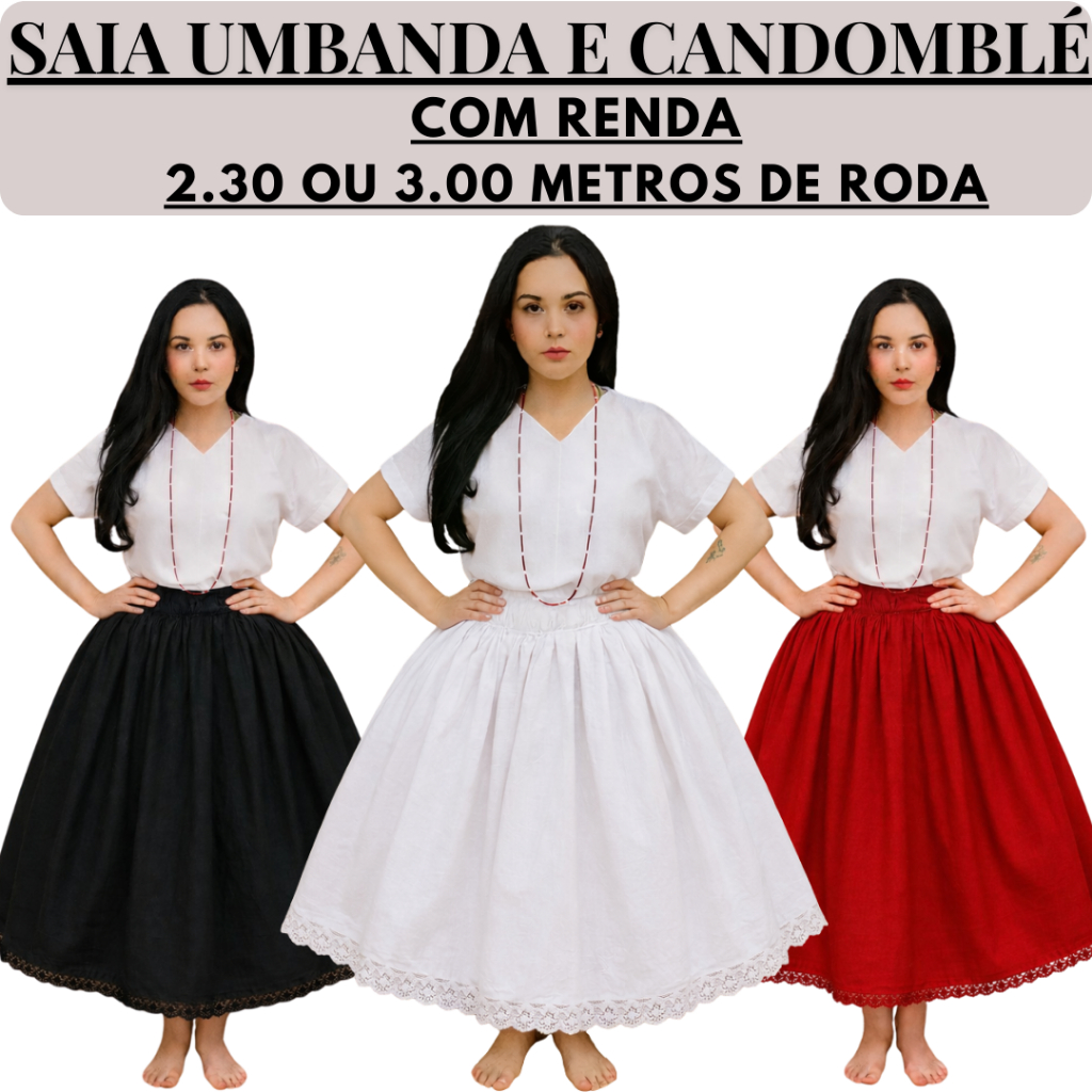 Saia Umbanda Candomblé Oxford Com Renda Premium Luxo 2.30M ou 3.00M de Roda Com 95cm de Altura em Oferta na Shopee