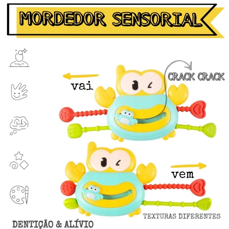 Brinquedo Sensorial Bebê Caranguejo Mordedor Montessori Educativo Chocalho Interativo