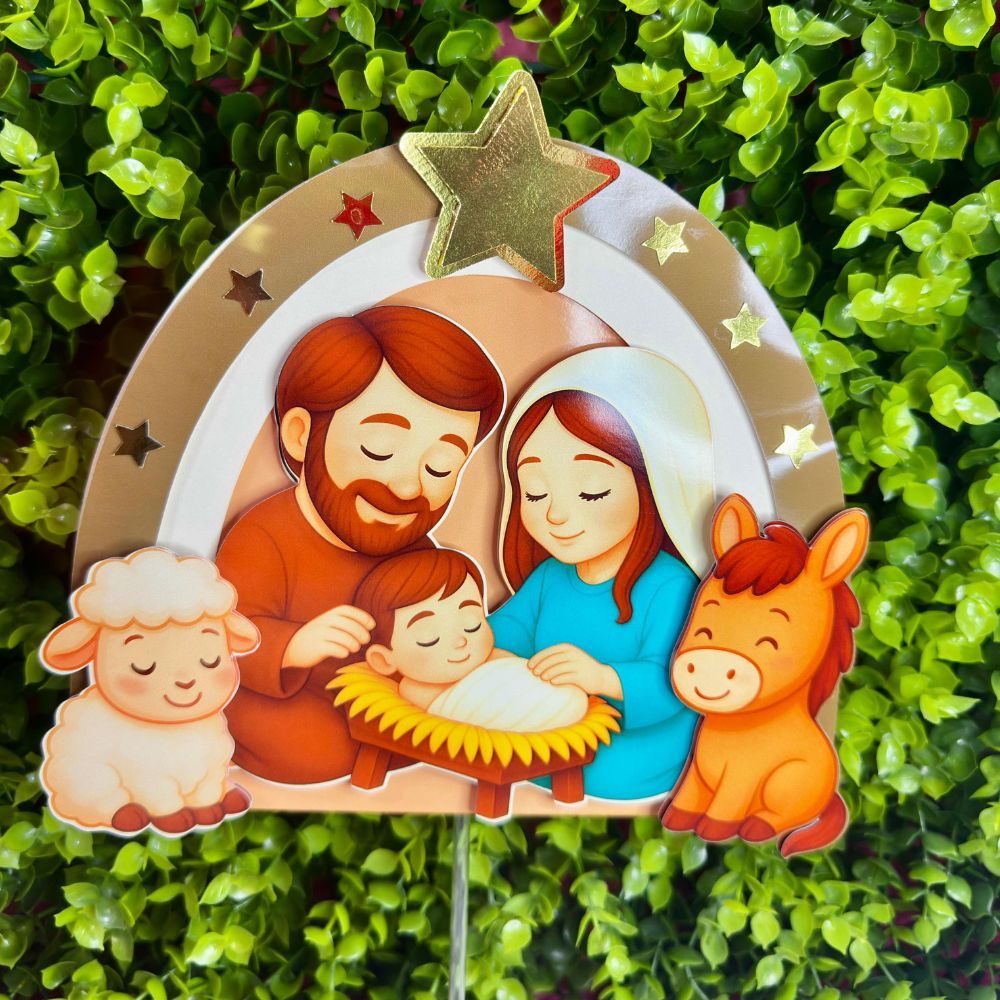 Topo de bolo de natal | Presépio | Topper de bolo | Natal cristão | Menino Jesus | Feliz Natal
