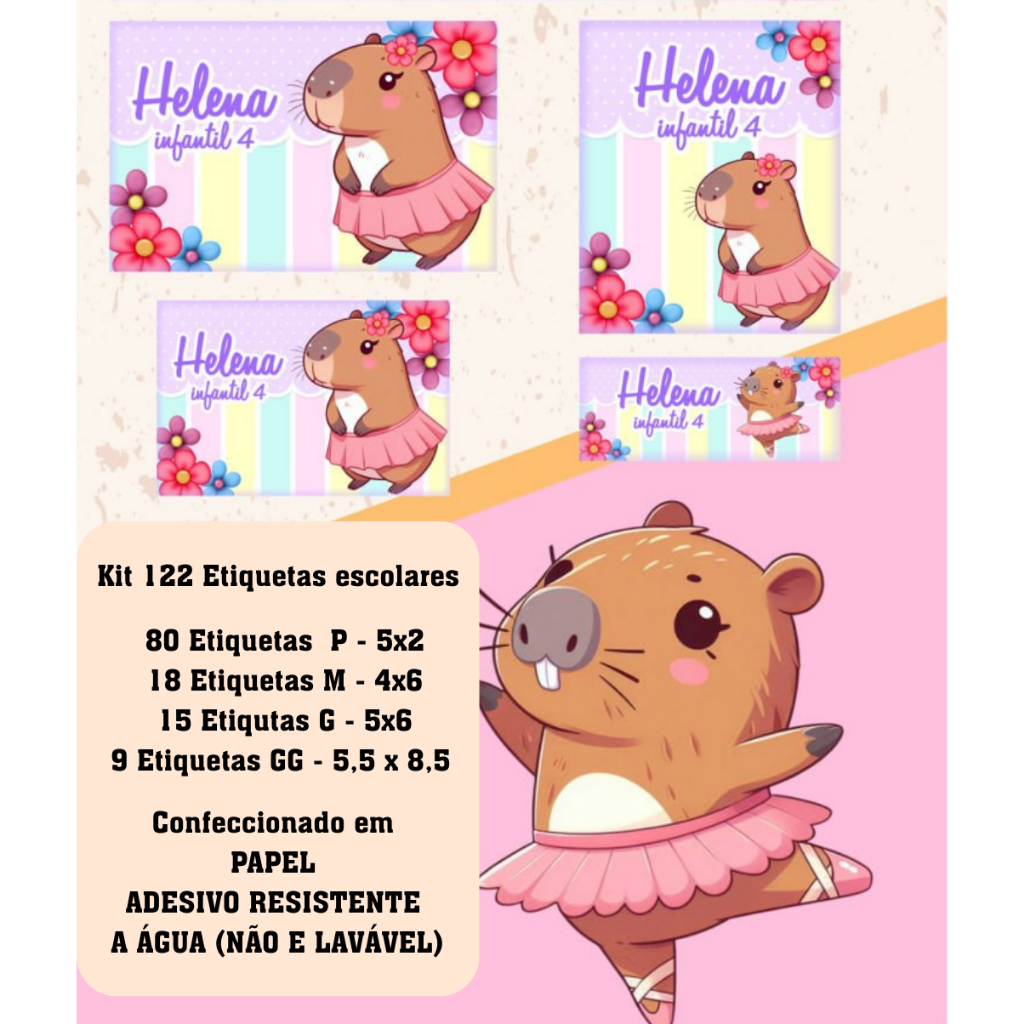 122 Etiquetas Escolares Personalizadas Capivara - Resistente à Água - Etiquetas adesivas em Oferta na Shopee