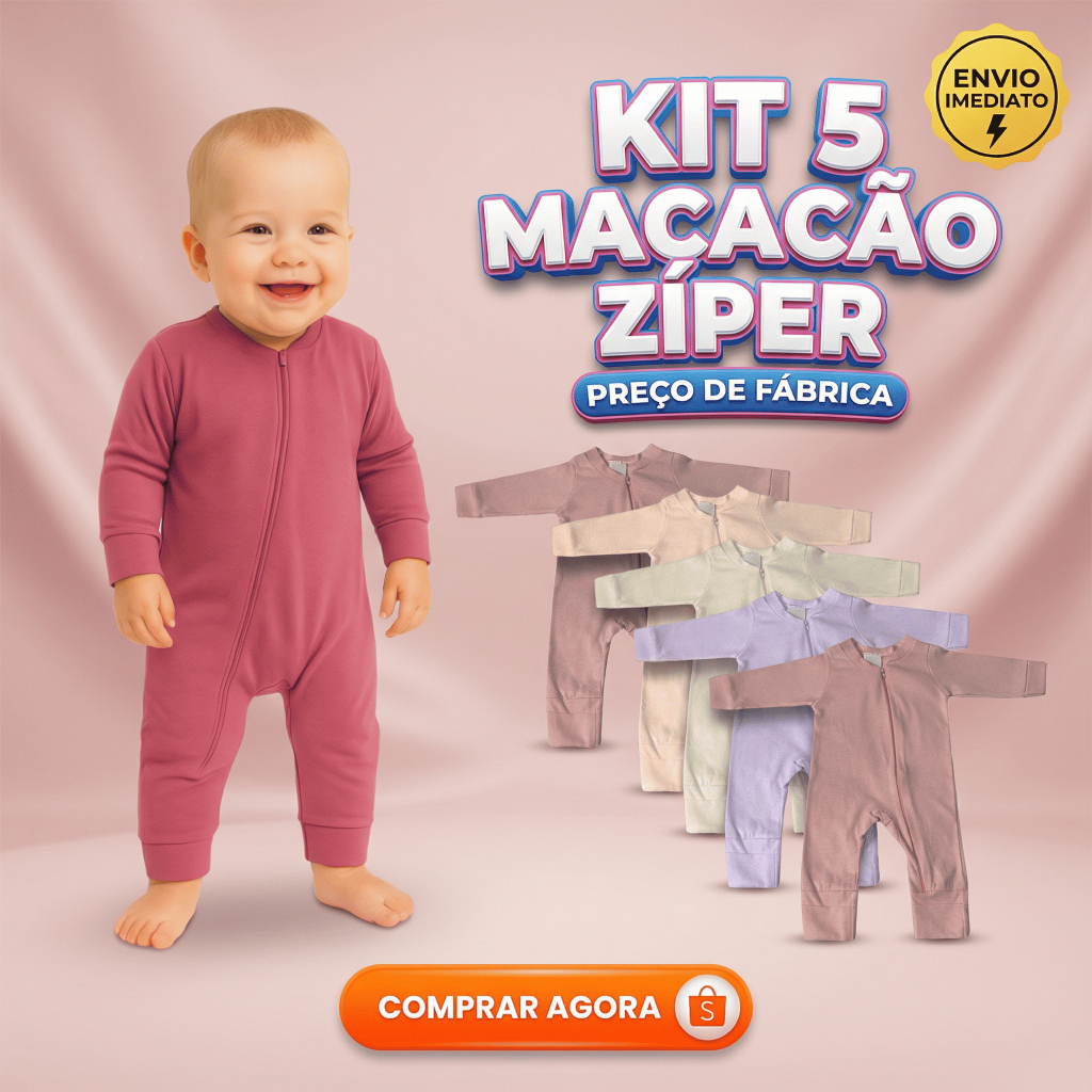 Kit 5 Macacões Menina Liso Bebê Algodão Zíper Vira Pé Inverno Infantil Macio Macacão em Oferta na Shopee