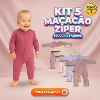 Kit 5 Macacões Menina Liso Bebê Algodão Zíper Vira Pé Inverno Infantil Macio Macacão em Oferta na Shopee
